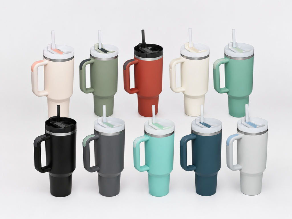 Pretty Grip Tumbler / 40 oz • Insulated Stainless Steel • Spill-Resistant Lid • Straw • Carry Handle
